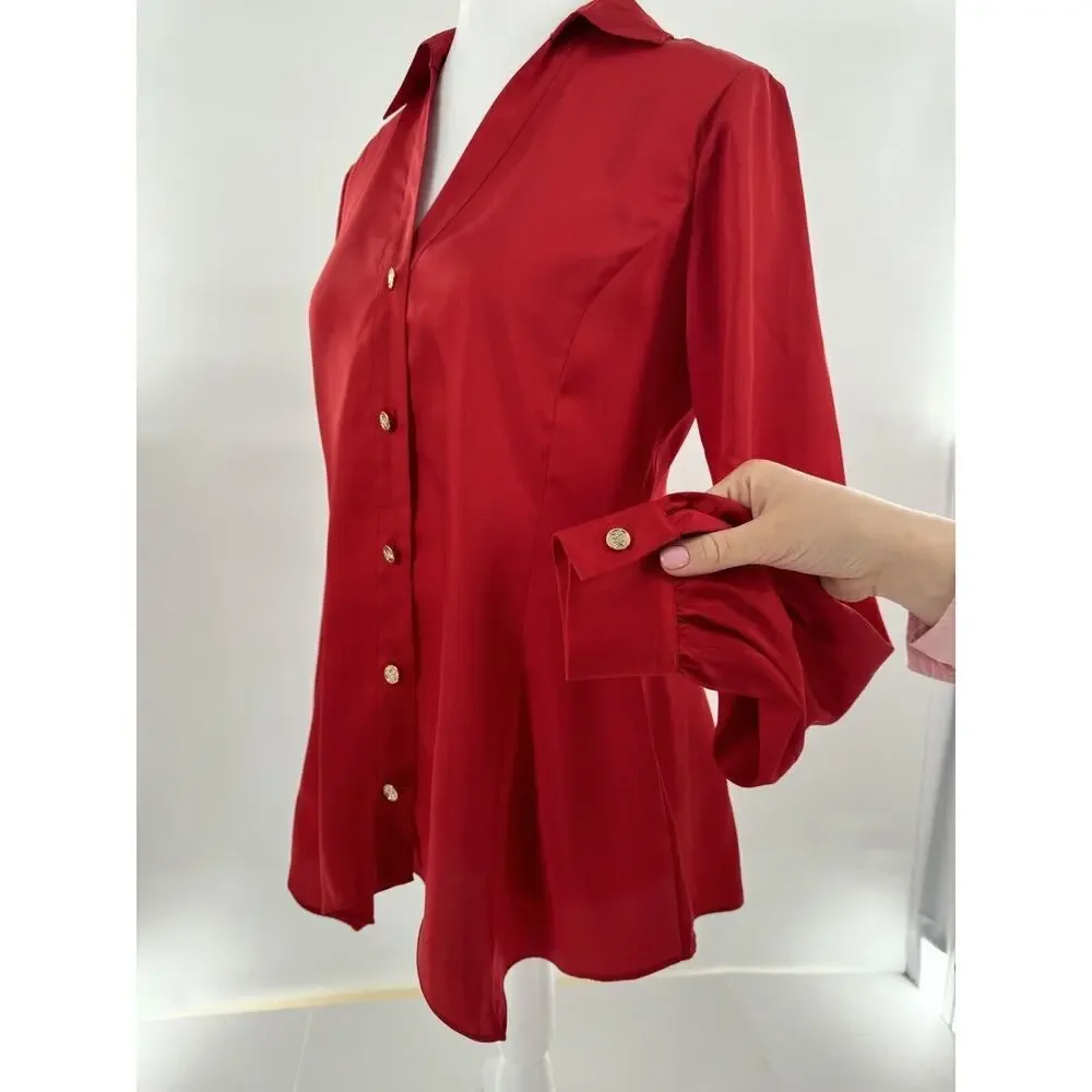 Michael Kors Blouse Size XS Logo Red Career Business Office Flowy​​​ - Picture 11 of 16